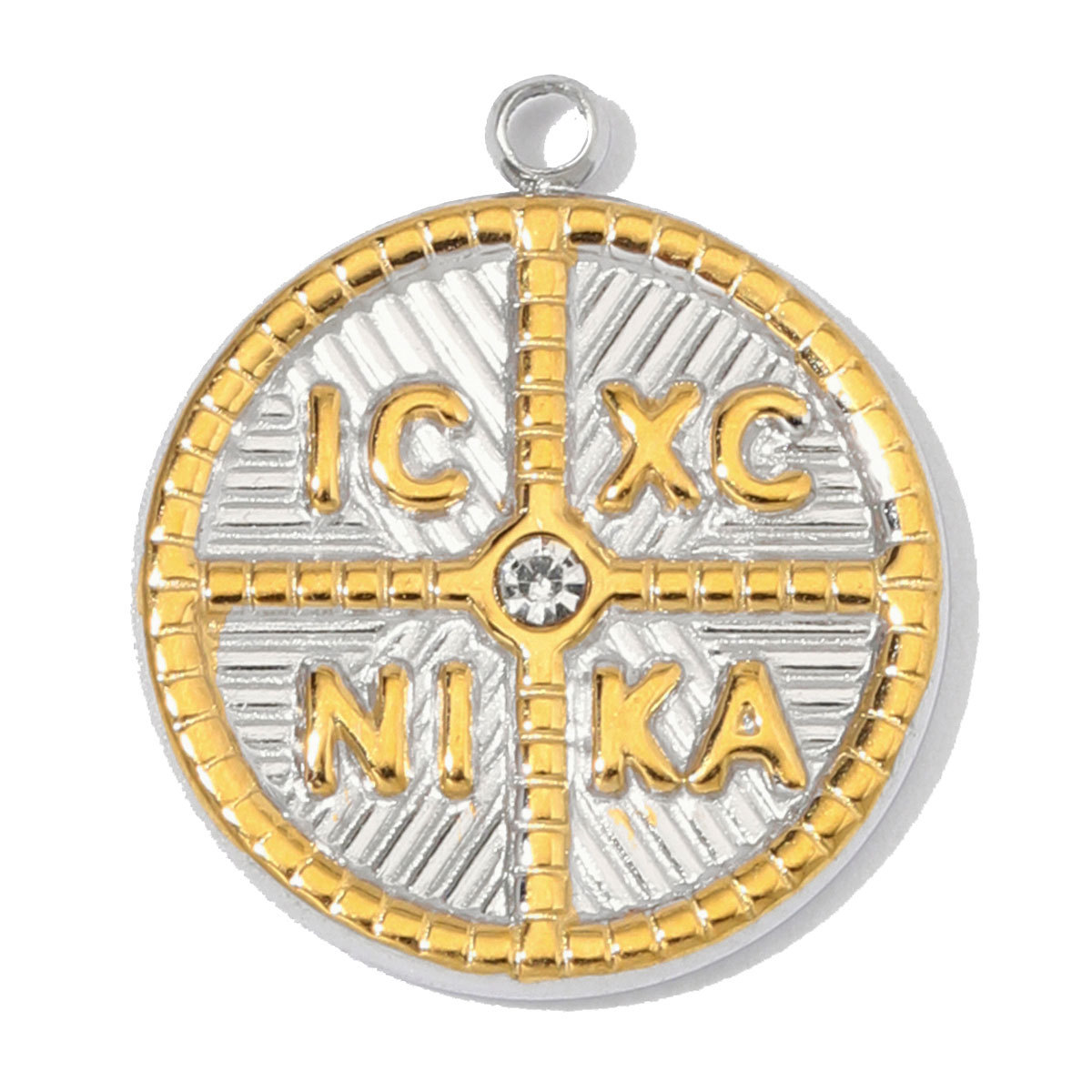 3pcs/Lot Fashion Stainless Steel Enamel Flower Cross DIY Charms Two Tone Coin Necklace Pendants Woman Rhinestone Jewelry Wholesale