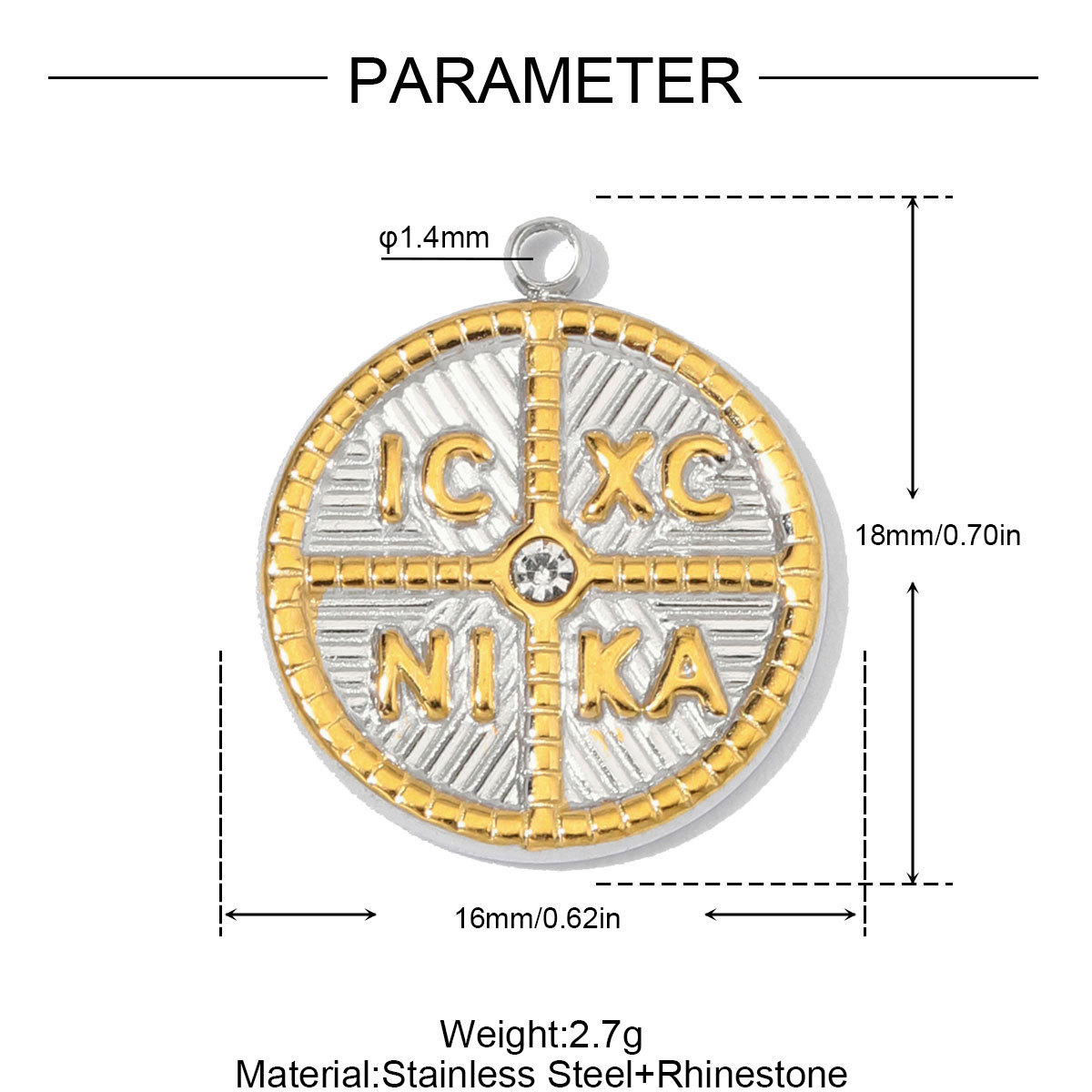 3pcs/Lot Fashion Stainless Steel Enamel Flower Cross DIY Charms Two Tone Coin Necklace Pendants Woman Rhinestone Jewelry Wholesale