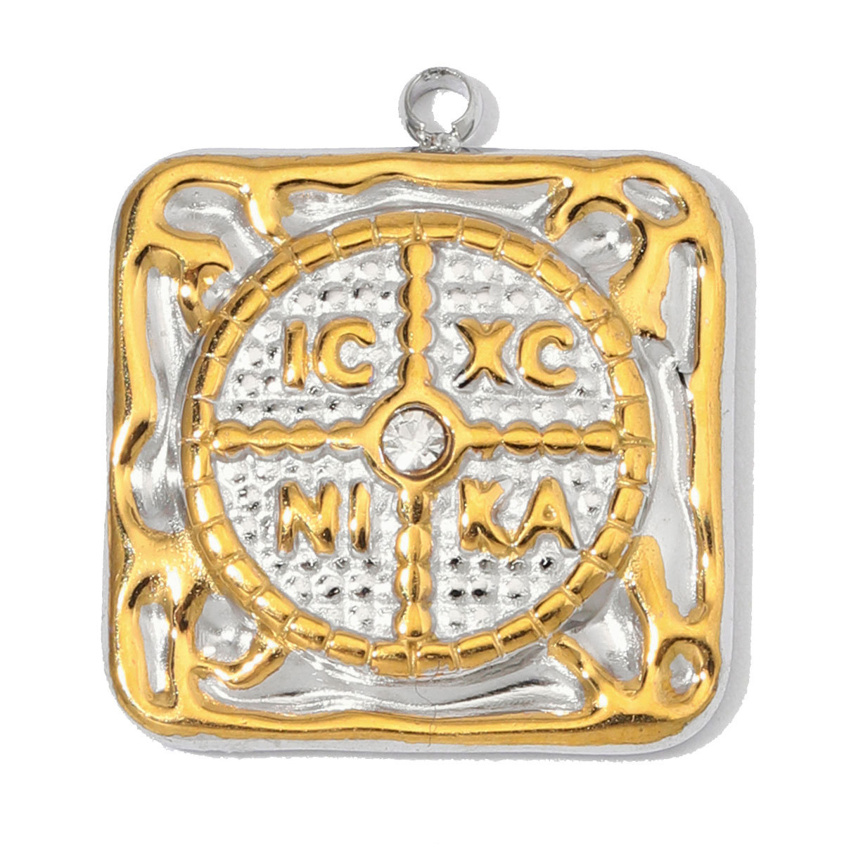 3pcs/Lot Fashion Stainless Steel Enamel Flower Cross DIY Charms Two Tone Coin Necklace Pendants Woman Rhinestone Jewelry Wholesale