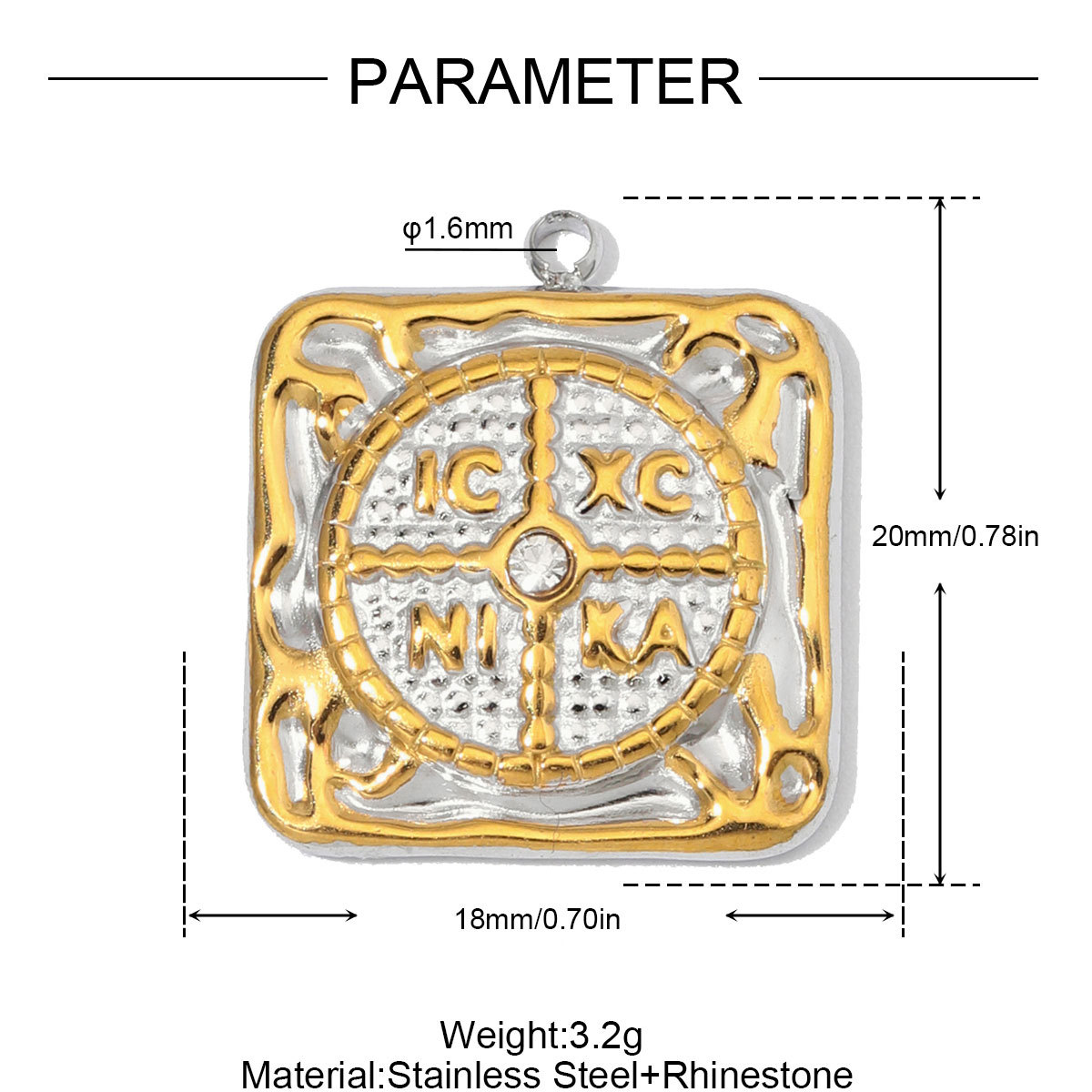 3pcs/Lot Fashion Stainless Steel Enamel Flower Cross DIY Charms Two Tone Coin Necklace Pendants Woman Rhinestone Jewelry Wholesale
