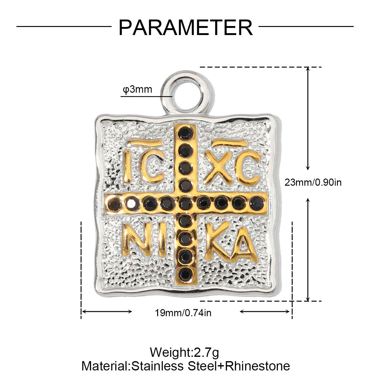 3pcs/Lot Fashion Stainless Steel Enamel Flower Cross DIY Charms Two Tone Coin Necklace Pendants Woman Rhinestone Jewelry Wholesale