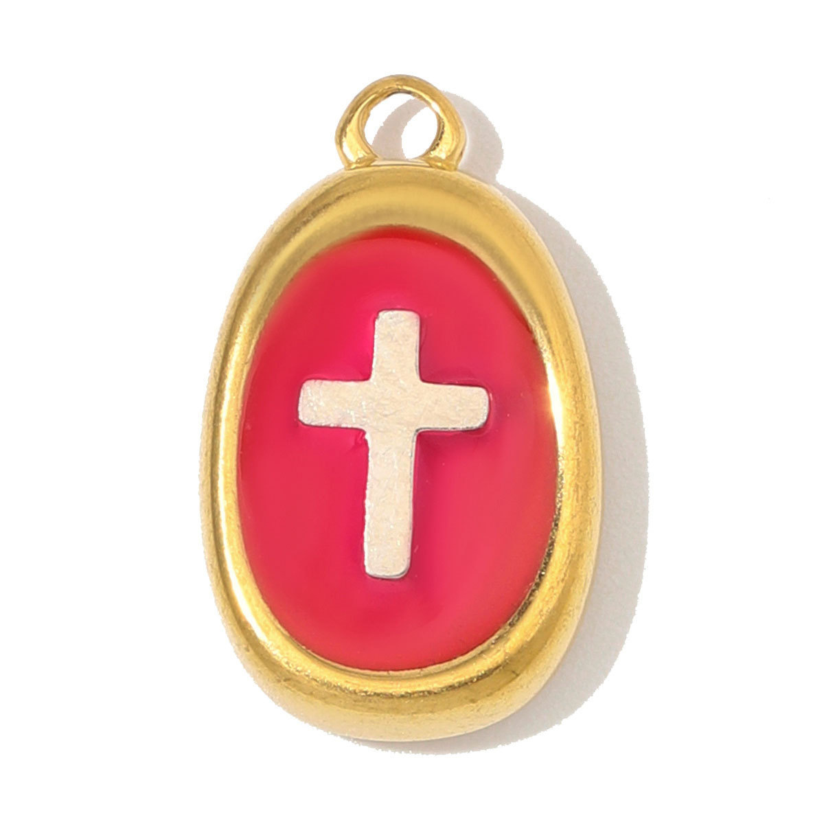 3pcs/Lot Fashion Stainless Steel Enamel Flower Cross DIY Charms Two Tone Coin Necklace Pendants Woman Rhinestone Jewelry Wholesale