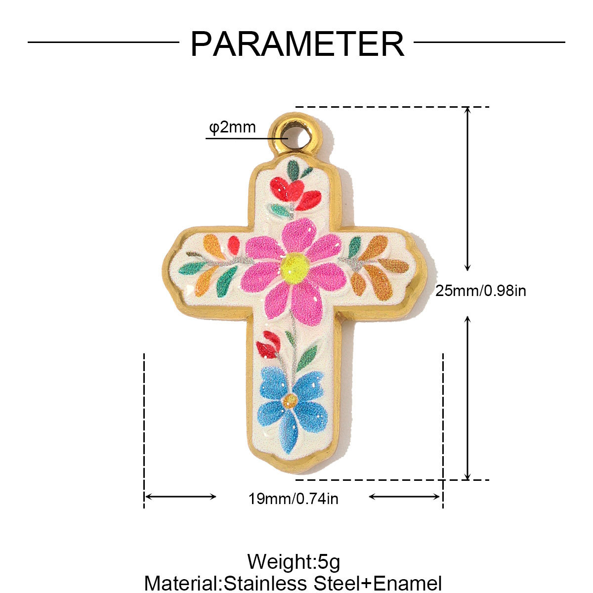 3pcs/Lot Fashion Stainless Steel Enamel Flower Cross DIY Charms Two Tone Coin Necklace Pendants Woman Rhinestone Jewelry Wholesale