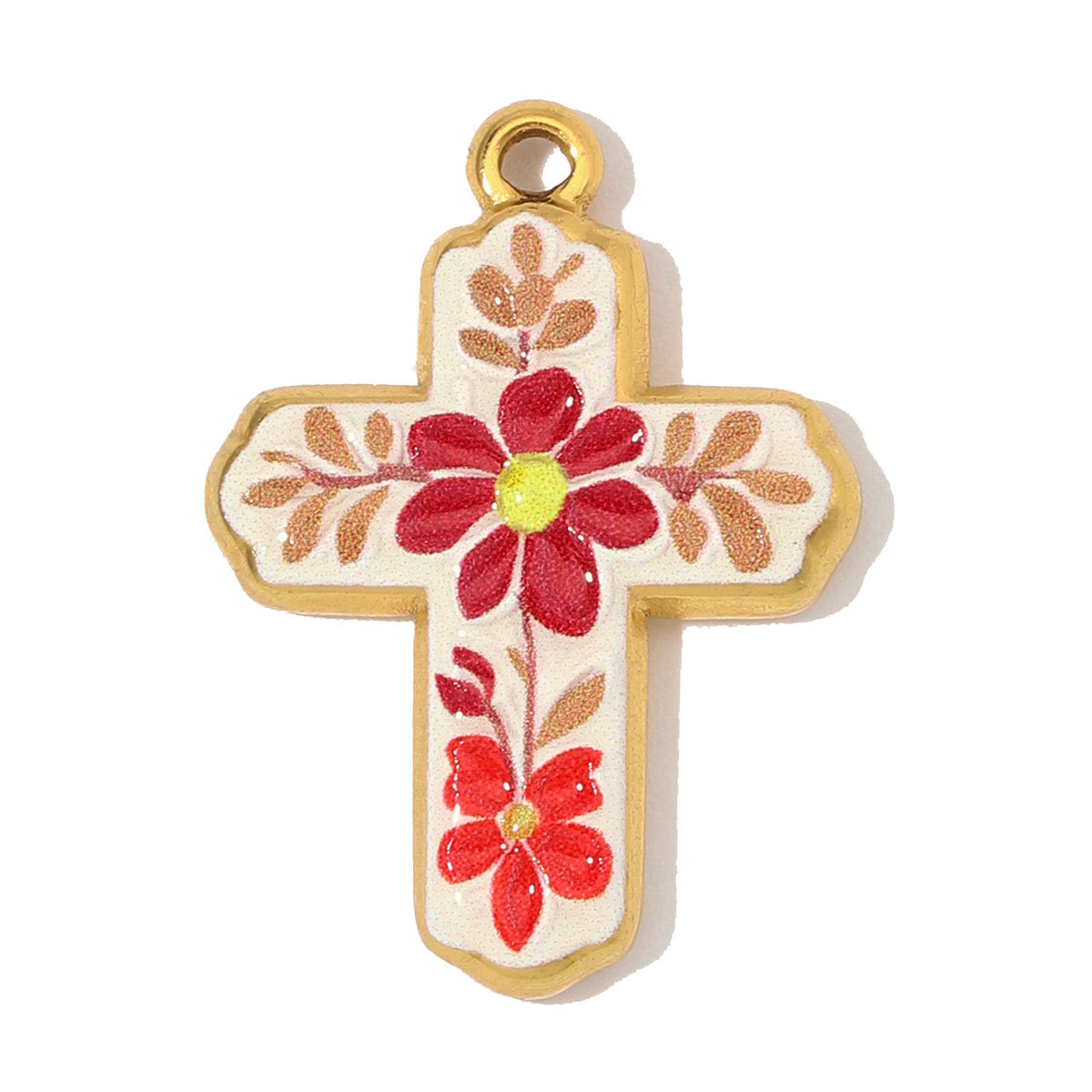 3pcs/Lot Fashion Stainless Steel Enamel Flower Cross DIY Charms Two Tone Coin Necklace Pendants Woman Rhinestone Jewelry Wholesale