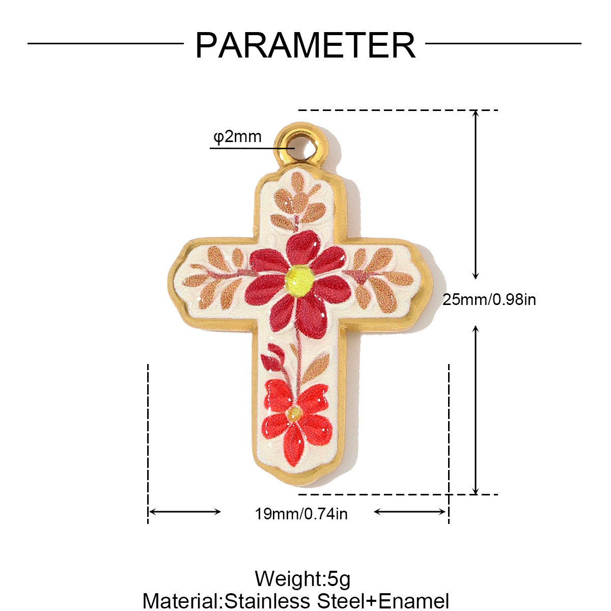 3pcs/Lot Fashion Stainless Steel Enamel Flower Cross DIY Charms Two Tone Coin Necklace Pendants Woman Rhinestone Jewelry Wholesale