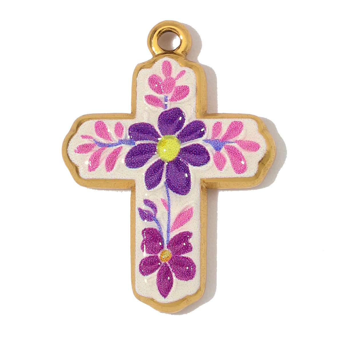 3pcs/Lot Fashion Stainless Steel Enamel Flower Cross DIY Charms Two Tone Coin Necklace Pendants Woman Rhinestone Jewelry Wholesale