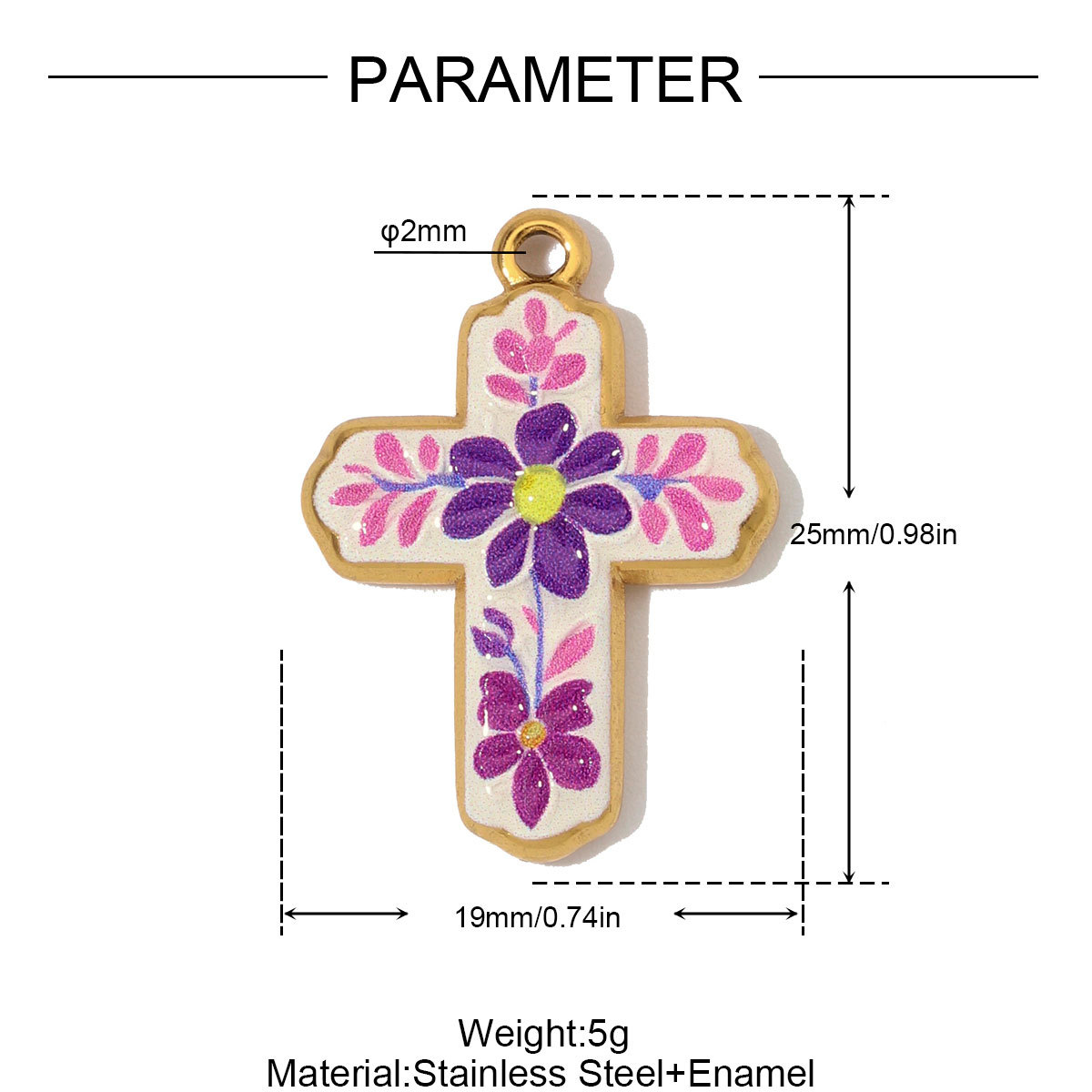 3pcs/Lot Fashion Stainless Steel Enamel Flower Cross DIY Charms Two Tone Coin Necklace Pendants Woman Rhinestone Jewelry Wholesale