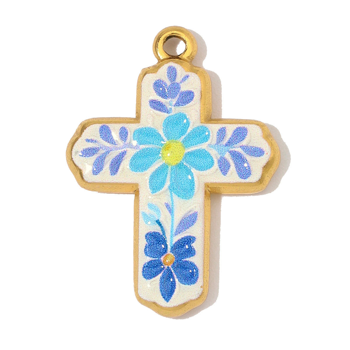3pcs/Lot Fashion Stainless Steel Enamel Flower Cross DIY Charms Two Tone Coin Necklace Pendants Woman Rhinestone Jewelry Wholesale