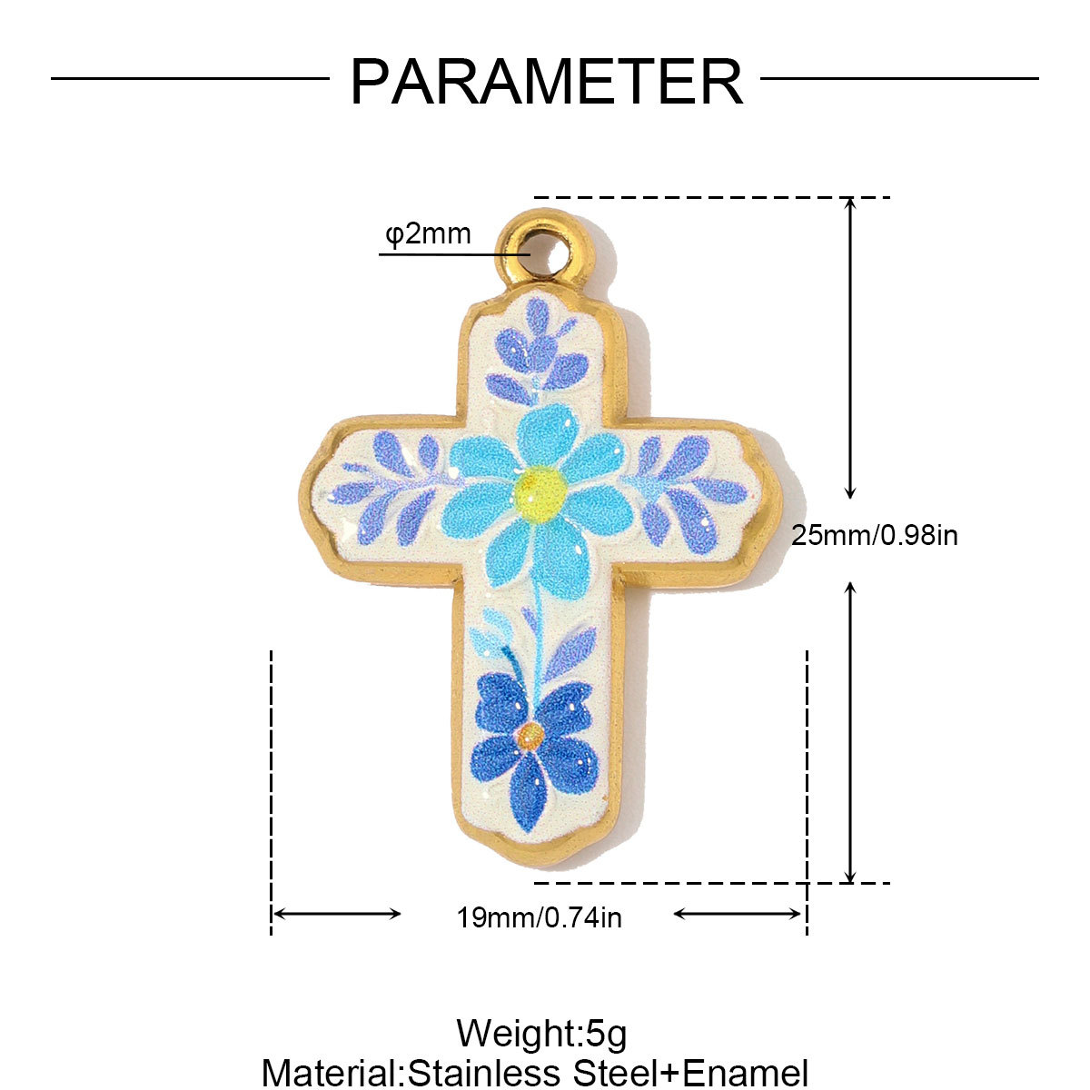 3pcs/Lot Fashion Stainless Steel Enamel Flower Cross DIY Charms Two Tone Coin Necklace Pendants Woman Rhinestone Jewelry Wholesale