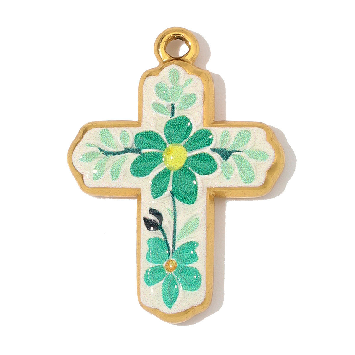 3pcs/Lot Fashion Stainless Steel Enamel Flower Cross DIY Charms Two Tone Coin Necklace Pendants Woman Rhinestone Jewelry Wholesale