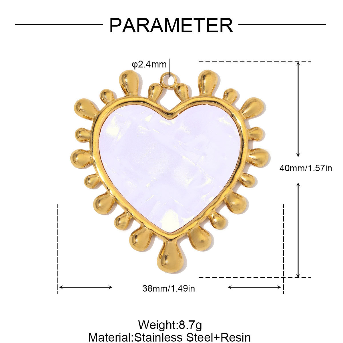 6pcs/Lot Stainless Steel Resin Sunburst Heart DIY Charms Howllow Enamel Love Necklace Pendants Woman Big Size Jewelry Wholesale