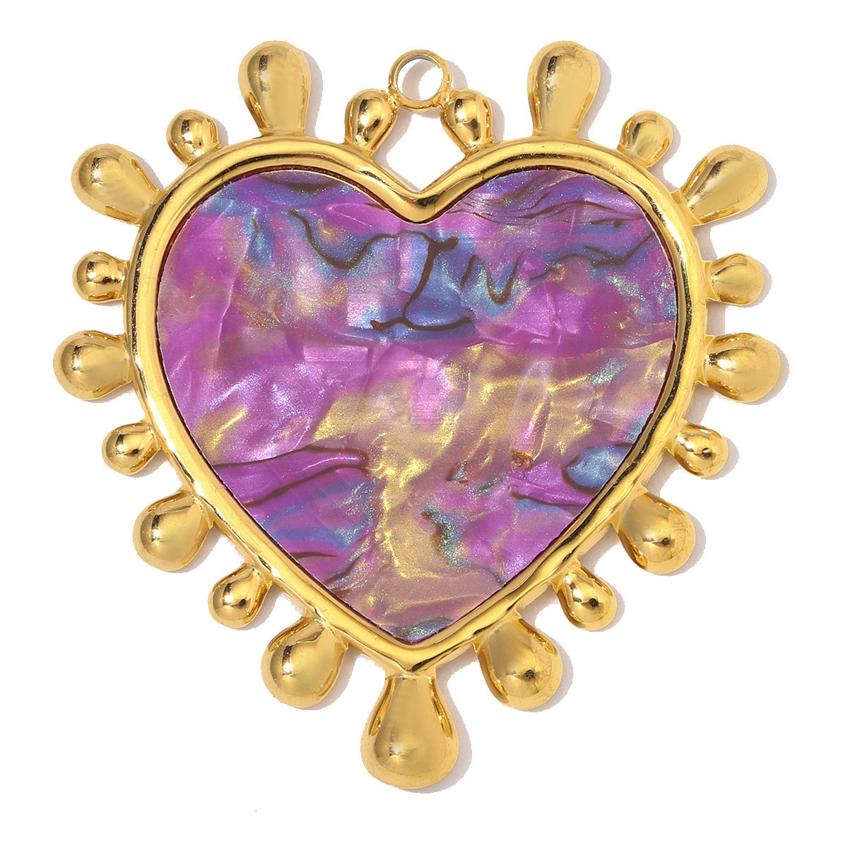 6pcs/Lot Stainless Steel Resin Sunburst Heart DIY Charms Howllow Enamel Love Necklace Pendants Woman Big Size Jewelry Wholesale