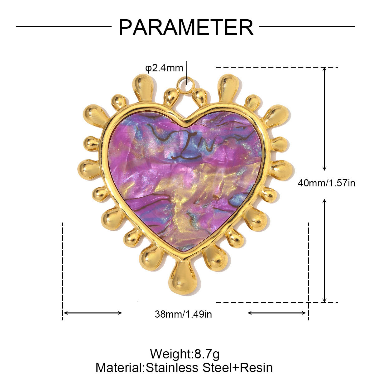 6pcs/Lot Stainless Steel Resin Sunburst Heart DIY Charms Howllow Enamel Love Necklace Pendants Woman Big Size Jewelry Wholesale