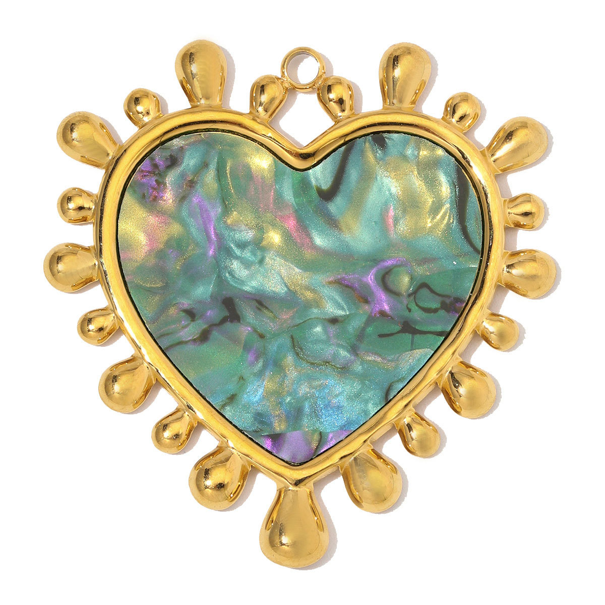6pcs/Lot Stainless Steel Resin Sunburst Heart DIY Charms Howllow Enamel Love Necklace Pendants Woman Big Size Jewelry Wholesale
