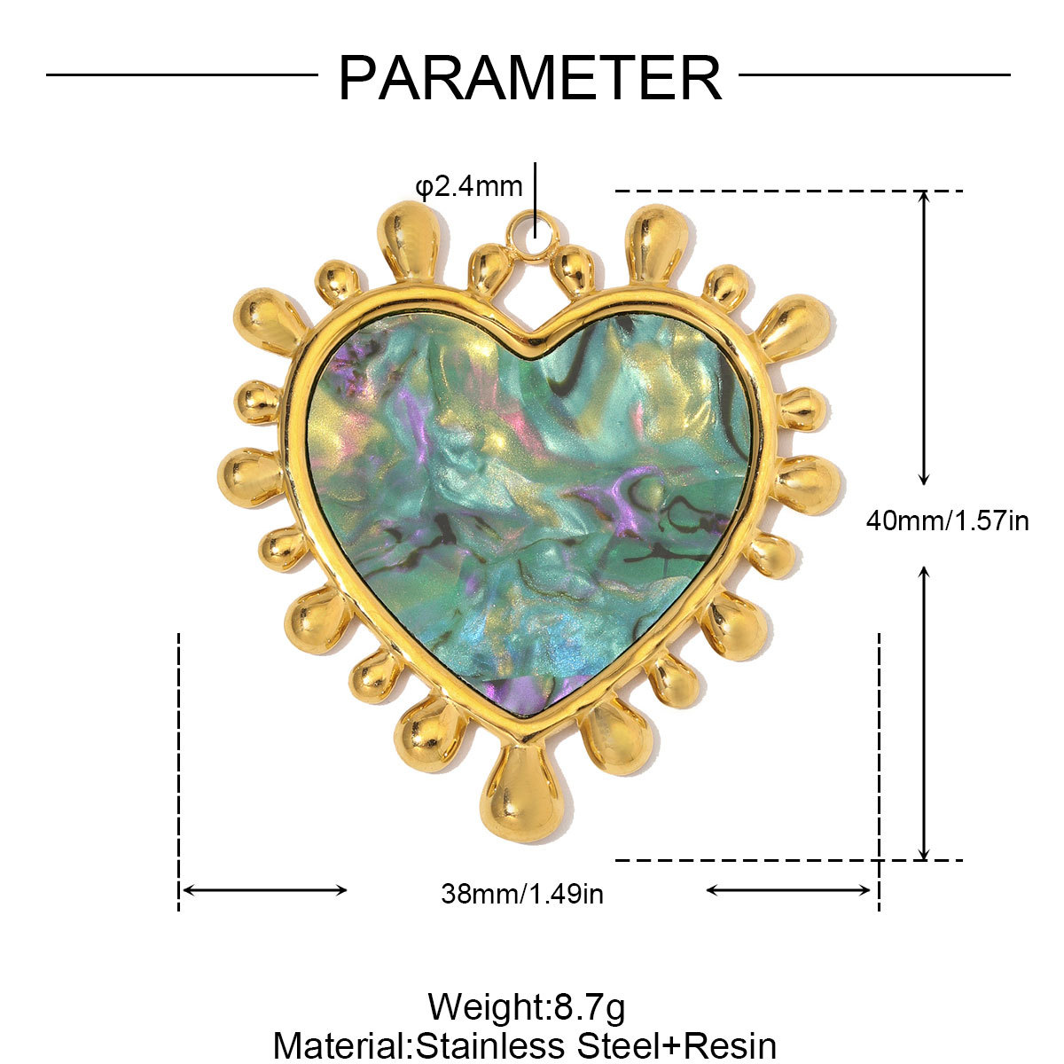 6pcs/Lot Stainless Steel Resin Sunburst Heart DIY Charms Howllow Enamel Love Necklace Pendants Woman Big Size Jewelry Wholesale