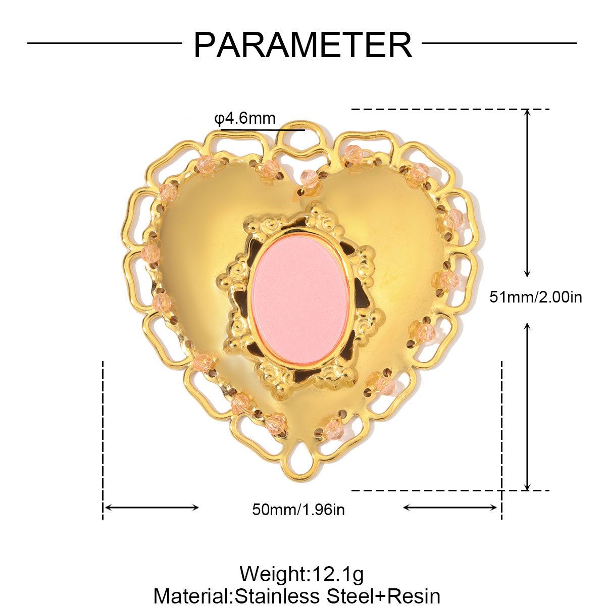 6pcs/Lot Big Stainless Steel Resin Vintage Heart DIY Charms Enamel Rose Flower Necklace Pendants Woman Love Jewelry Wholesale