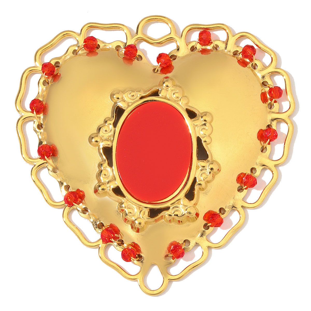 6pcs/Lot Big Stainless Steel Resin Vintage Heart DIY Charms Enamel Rose Flower Necklace Pendants Woman Love Jewelry Wholesale
