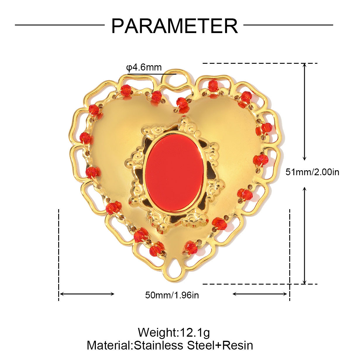 6pcs/Lot Big Stainless Steel Resin Vintage Heart DIY Charms Enamel Rose Flower Necklace Pendants Woman Love Jewelry Wholesale