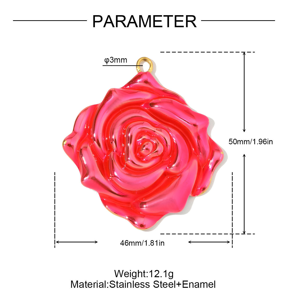 6pcs/Lot Big Stainless Steel Resin Vintage Heart DIY Charms Enamel Rose Flower Necklace Pendants Woman Love Jewelry Wholesale