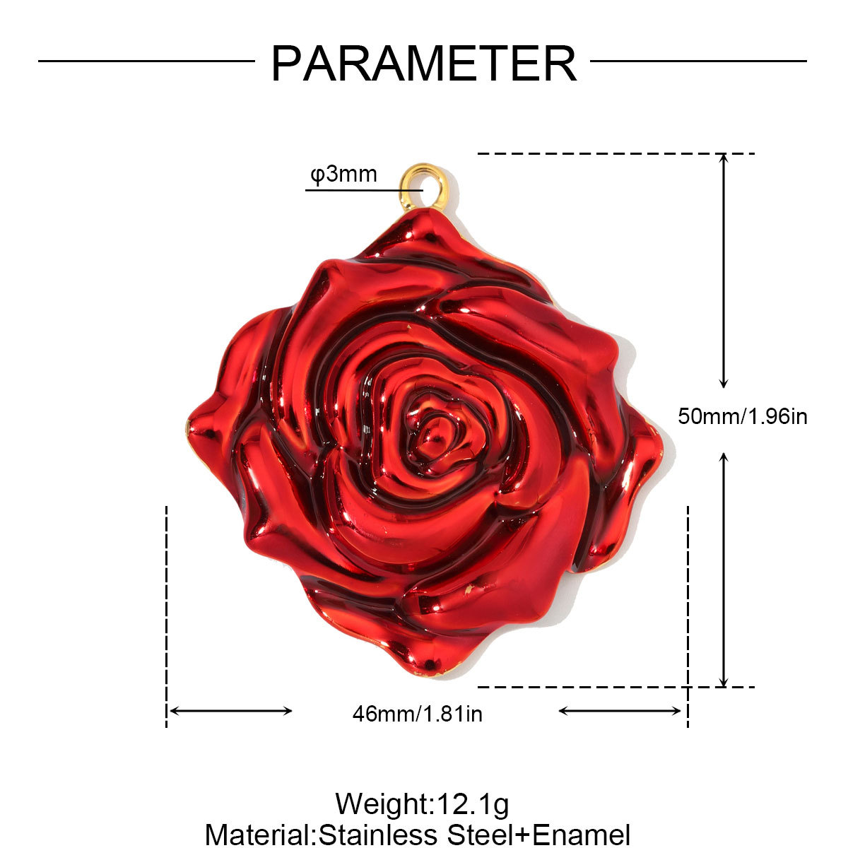 6pcs/Lot Big Stainless Steel Resin Vintage Heart DIY Charms Enamel Rose Flower Necklace Pendants Woman Love Jewelry Wholesale