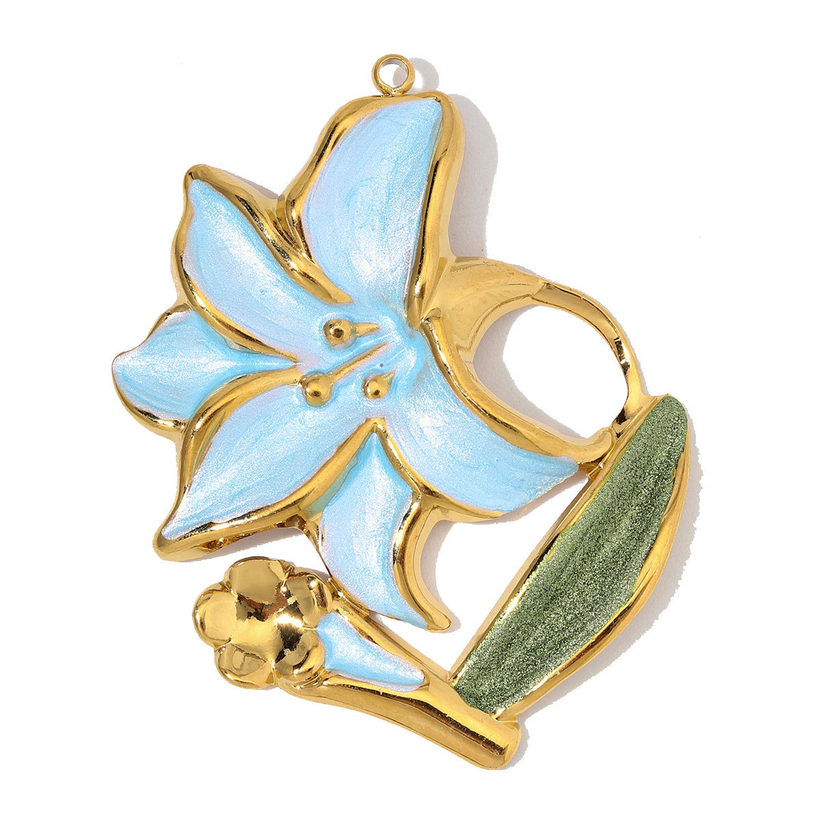 6pcs/Lot Stainless Steel Enamel Feather Leaf DIY Charms Lily of the Valley Necklace Pendants Woman Morning Glory Flower Jewelry Wholesale