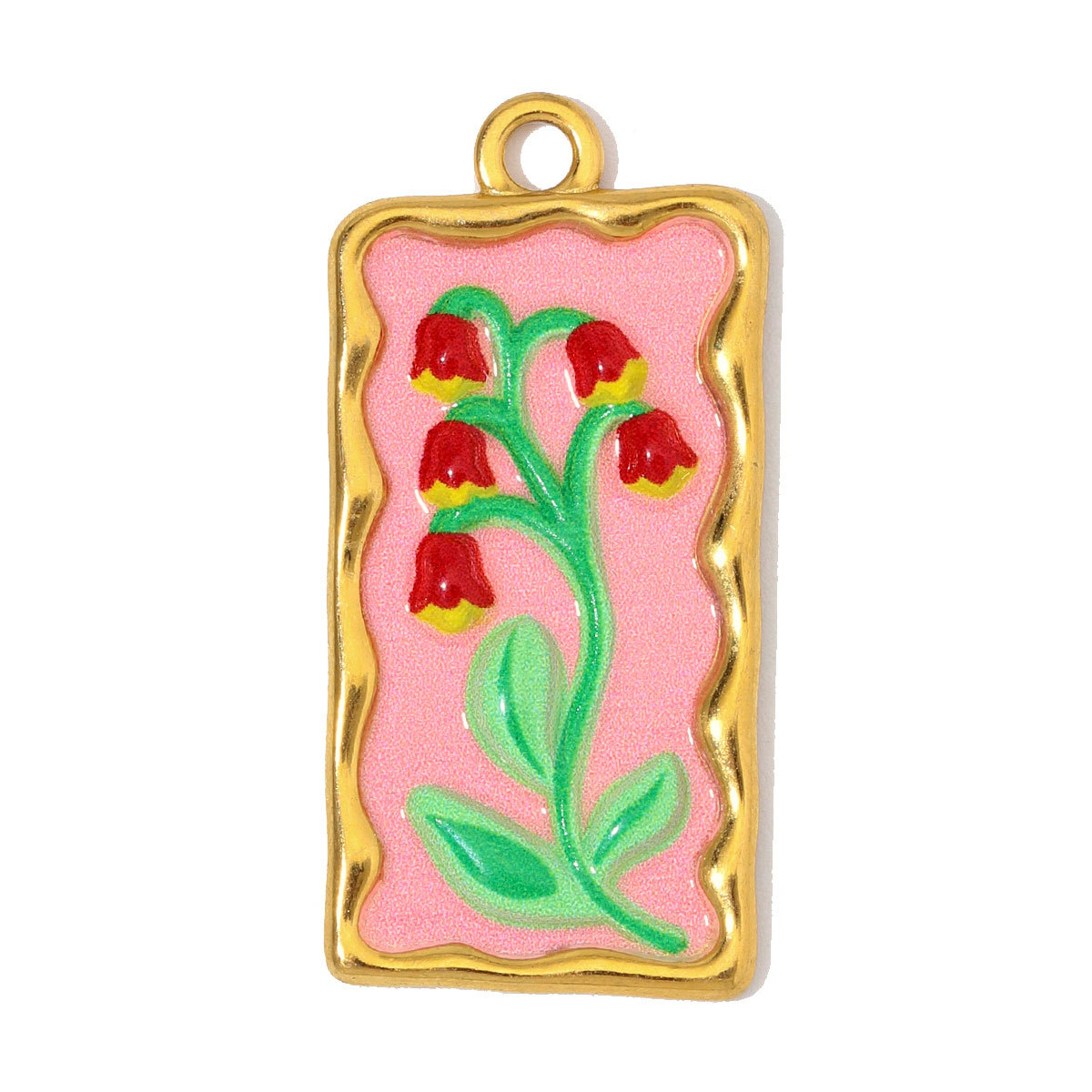 6pcs/Lot Stainless Steel Enamel Feather Leaf DIY Charms Lily of the Valley Necklace Pendants Woman Morning Glory Flower Jewelry Wholesale