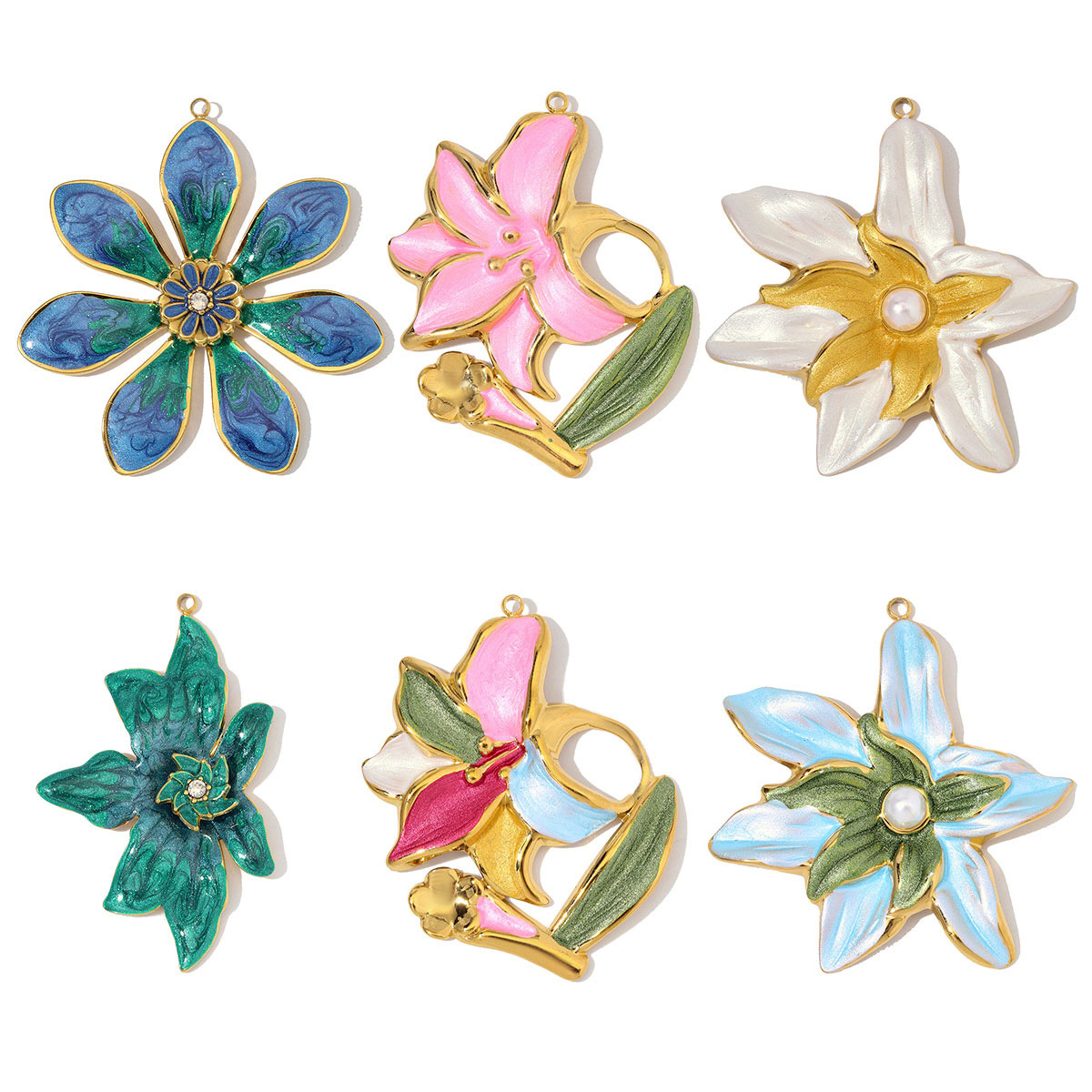 6pcs/Lot Stainless Steel Enamel Morning Glory DIY Earring Charms Lily of the Valley Necklace Pendants Woman Flower Jewelry Wholesale