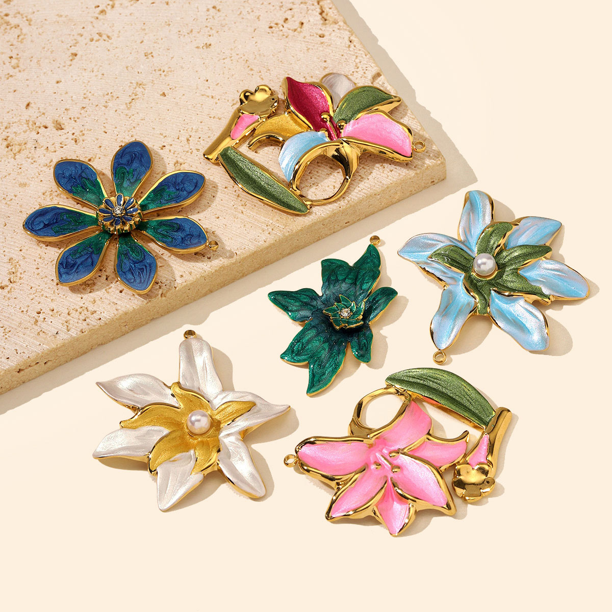 6pcs/Lot Stainless Steel Enamel Morning Glory DIY Earring Charms Lily of the Valley Necklace Pendants Woman Flower Jewelry Wholesale