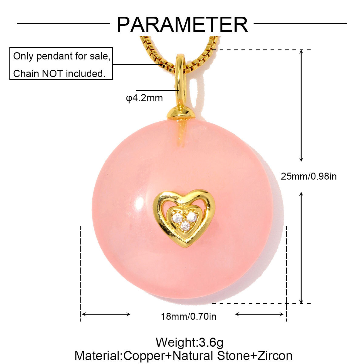 6pcs/Lot Copper Zircon Love Heart Star DIY Charms Natural Stone Round Necklace Pendants Woman Evil Eye Life Tree Jewelry Wholesale