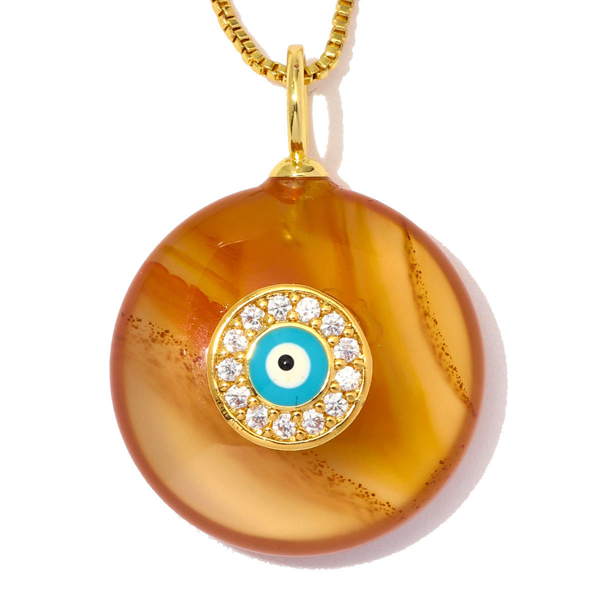 6pcs/Lot Copper Zircon Love Heart Star DIY Charms Natural Stone Round Necklace Pendants Woman Evil Eye Life Tree Jewelry Wholesale