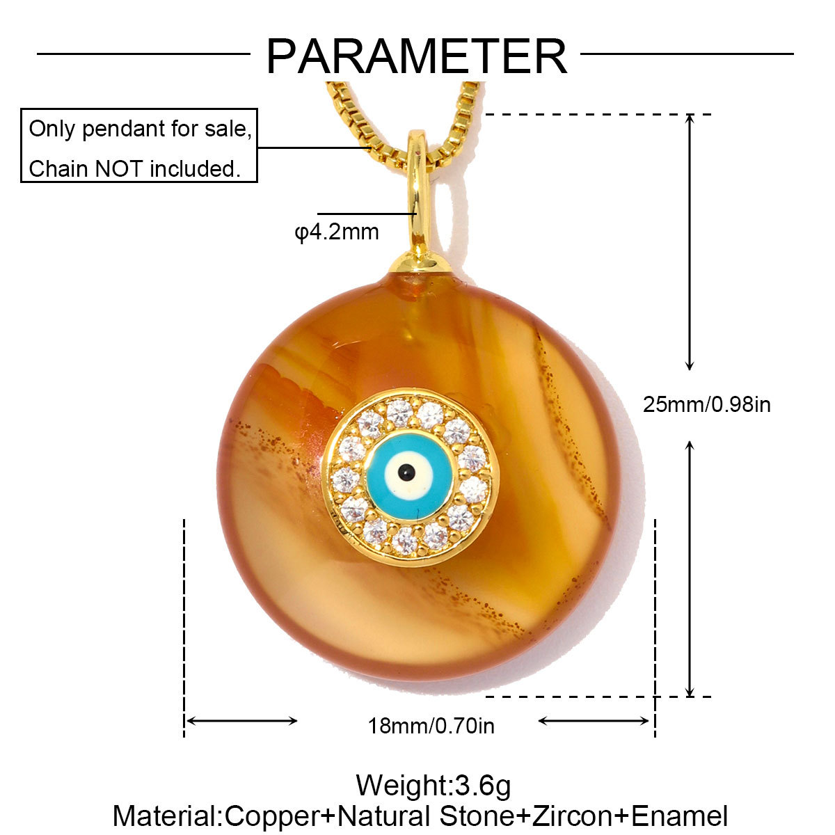 6pcs/Lot Copper Zircon Love Heart Star DIY Charms Natural Stone Round Necklace Pendants Woman Evil Eye Life Tree Jewelry Wholesale