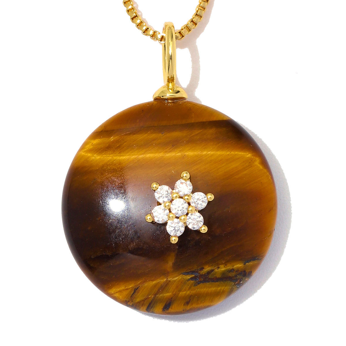 6pcs/Lot Copper Zircon Love Heart Star DIY Charms Natural Stone Round Necklace Pendants Woman Evil Eye Life Tree Jewelry Wholesale