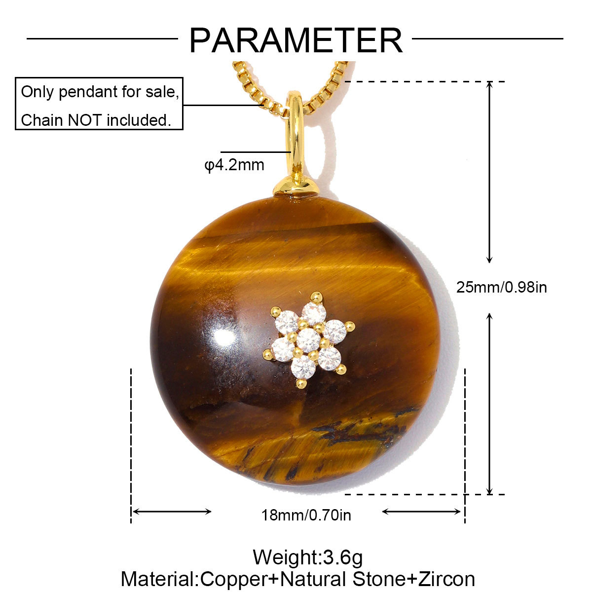 6pcs/Lot Copper Zircon Love Heart Star DIY Charms Natural Stone Round Necklace Pendants Woman Evil Eye Life Tree Jewelry Wholesale