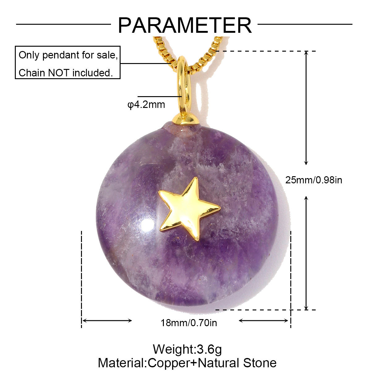 6pcs/Lot Copper Zircon Love Heart Star DIY Charms Natural Stone Round Necklace Pendants Woman Evil Eye Life Tree Jewelry Wholesale