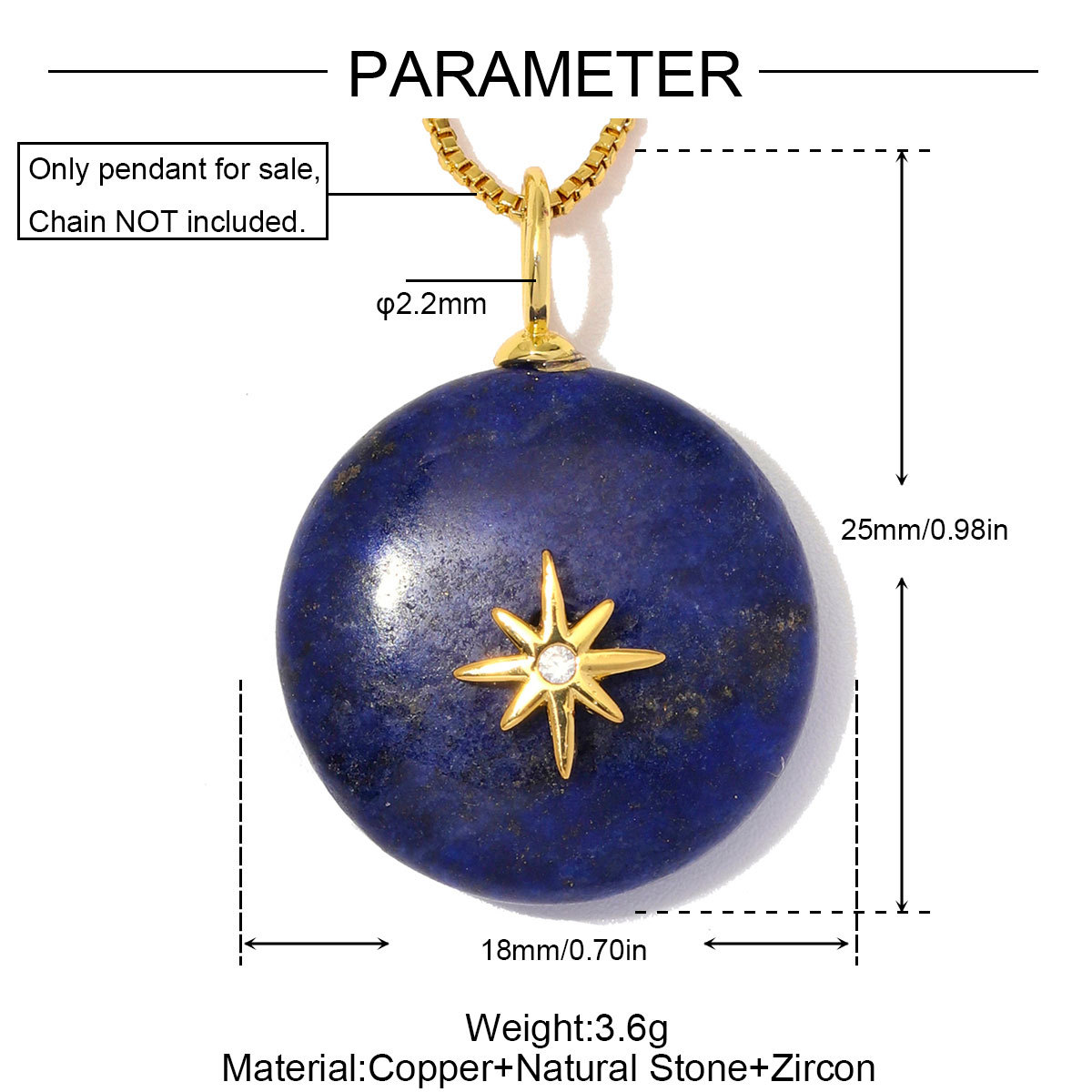 6pcs/Lot Copper Zircon Love Heart Star DIY Charms Natural Stone Round Necklace Pendants Woman Evil Eye Life Tree Jewelry Wholesale
