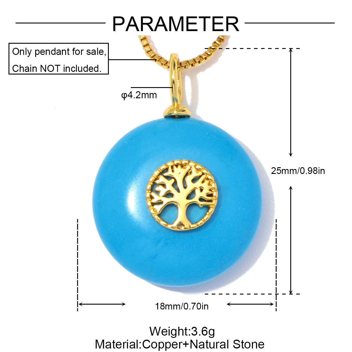 6pcs/Lot Copper Zircon Love Heart Star DIY Charms Natural Stone Round Necklace Pendants Woman Evil Eye Life Tree Jewelry Wholesale