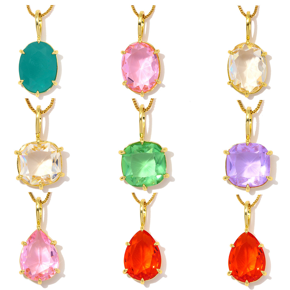 6pcs/Lot Luxury Copper Square Oval Glass Stone DIY Charms Waterdrop Necklace Pendants Woman Geometric Jewelry Wholesale