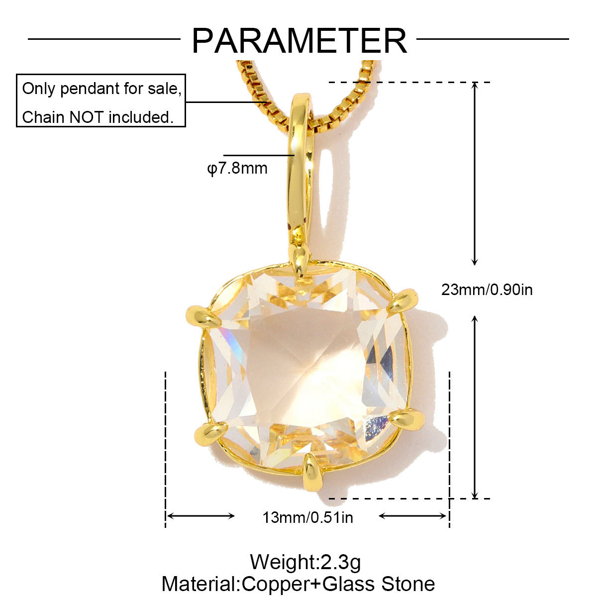 6pcs/Lot Luxury Copper Square Oval Glass Stone DIY Charms Waterdrop Necklace Pendants Woman Geometric Jewelry Wholesale