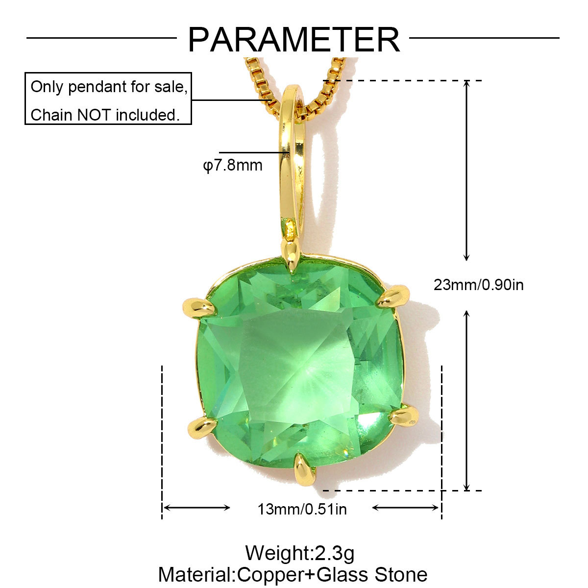 6pcs/Lot Luxury Copper Square Oval Glass Stone DIY Charms Waterdrop Necklace Pendants Woman Geometric Jewelry Wholesale