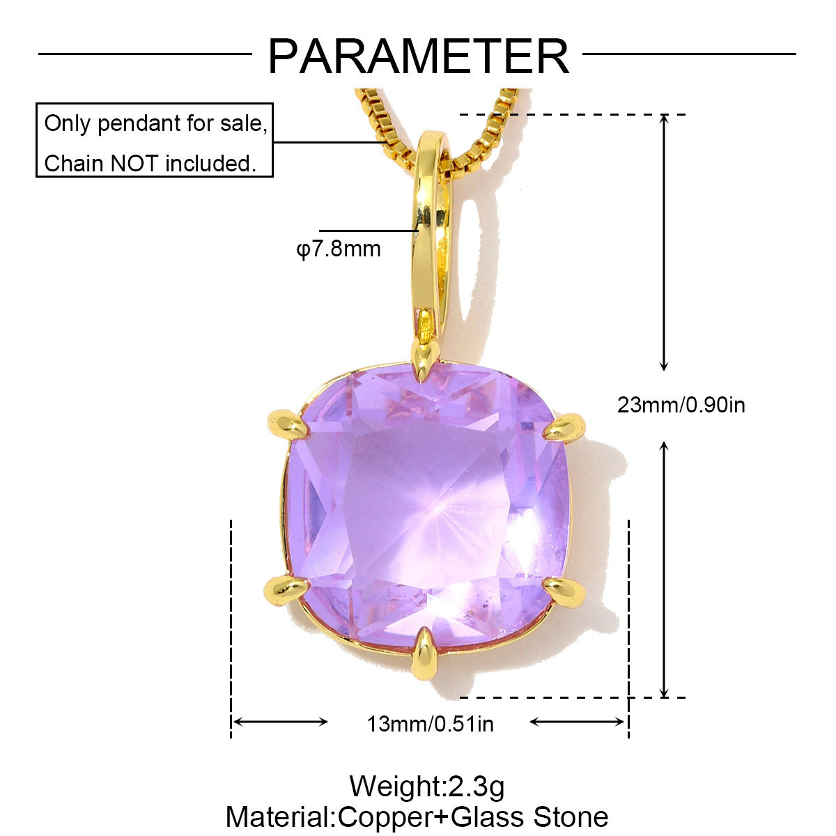 6pcs/Lot Luxury Copper Square Oval Glass Stone DIY Charms Waterdrop Necklace Pendants Woman Geometric Jewelry Wholesale