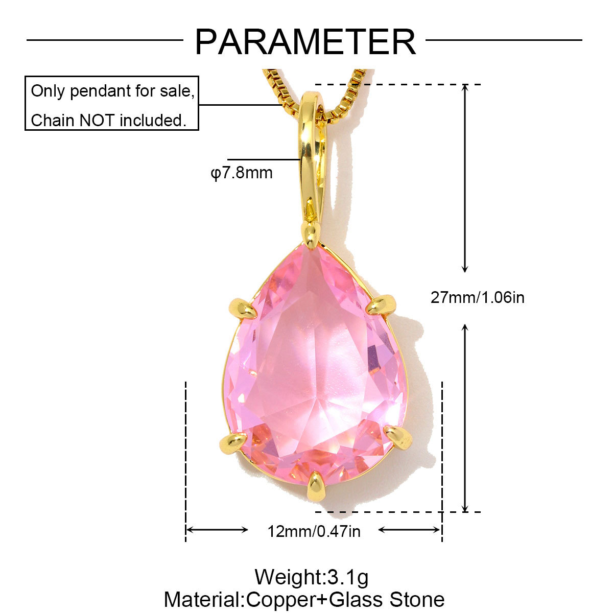 6pcs/Lot Luxury Copper Square Oval Glass Stone DIY Charms Waterdrop Necklace Pendants Woman Geometric Jewelry Wholesale