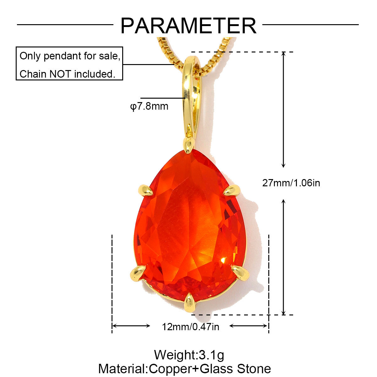 6pcs/Lot Luxury Copper Square Oval Glass Stone DIY Charms Waterdrop Necklace Pendants Woman Geometric Jewelry Wholesale