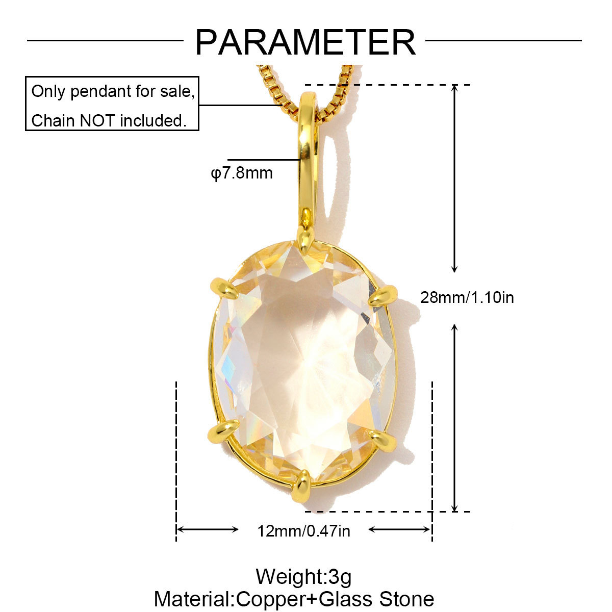 6pcs/Lot Luxury Copper Square Oval Glass Stone DIY Charms Waterdrop Necklace Pendants Woman Geometric Jewelry Wholesale