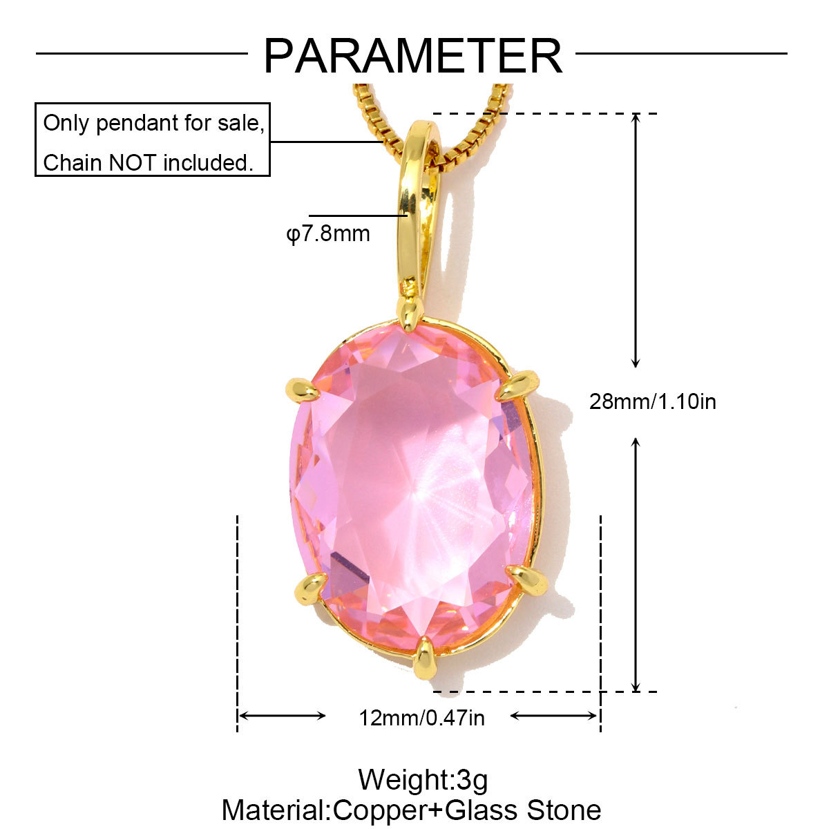 6pcs/Lot Luxury Copper Square Oval Glass Stone DIY Charms Waterdrop Necklace Pendants Woman Geometric Jewelry Wholesale