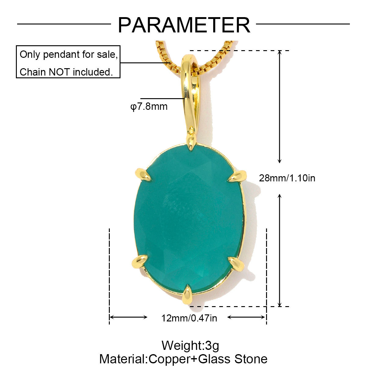 6pcs/Lot Luxury Copper Square Oval Glass Stone DIY Charms Waterdrop Necklace Pendants Woman Geometric Jewelry Wholesale