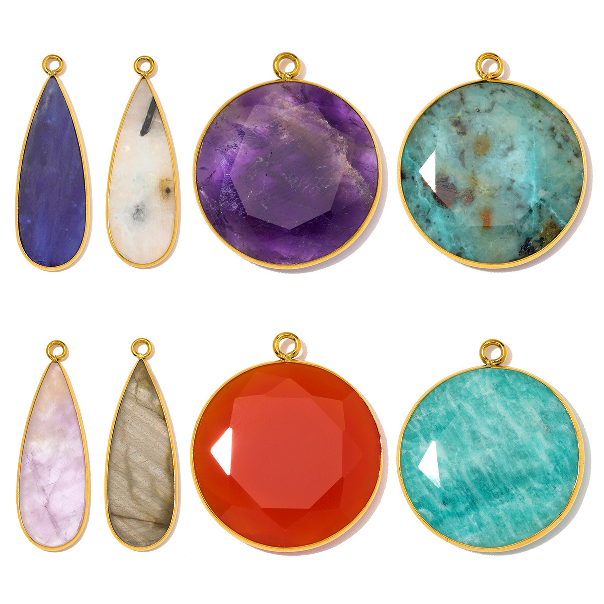 6pcs/Lot Stainless Steel Round Red Agate DIY Earring Charms Amethyst Natural Stone Necklace Pendants Woman Waterdrop Jewelry