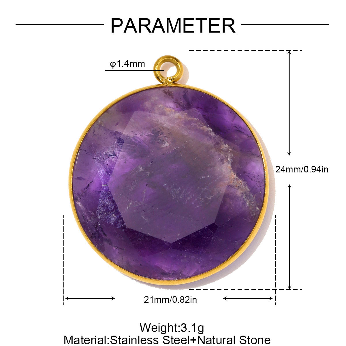 6pcs/Lot Stainless Steel Round Red Agate DIY Earring Charms Amethyst Natural Stone Necklace Pendants Woman Waterdrop Jewelry