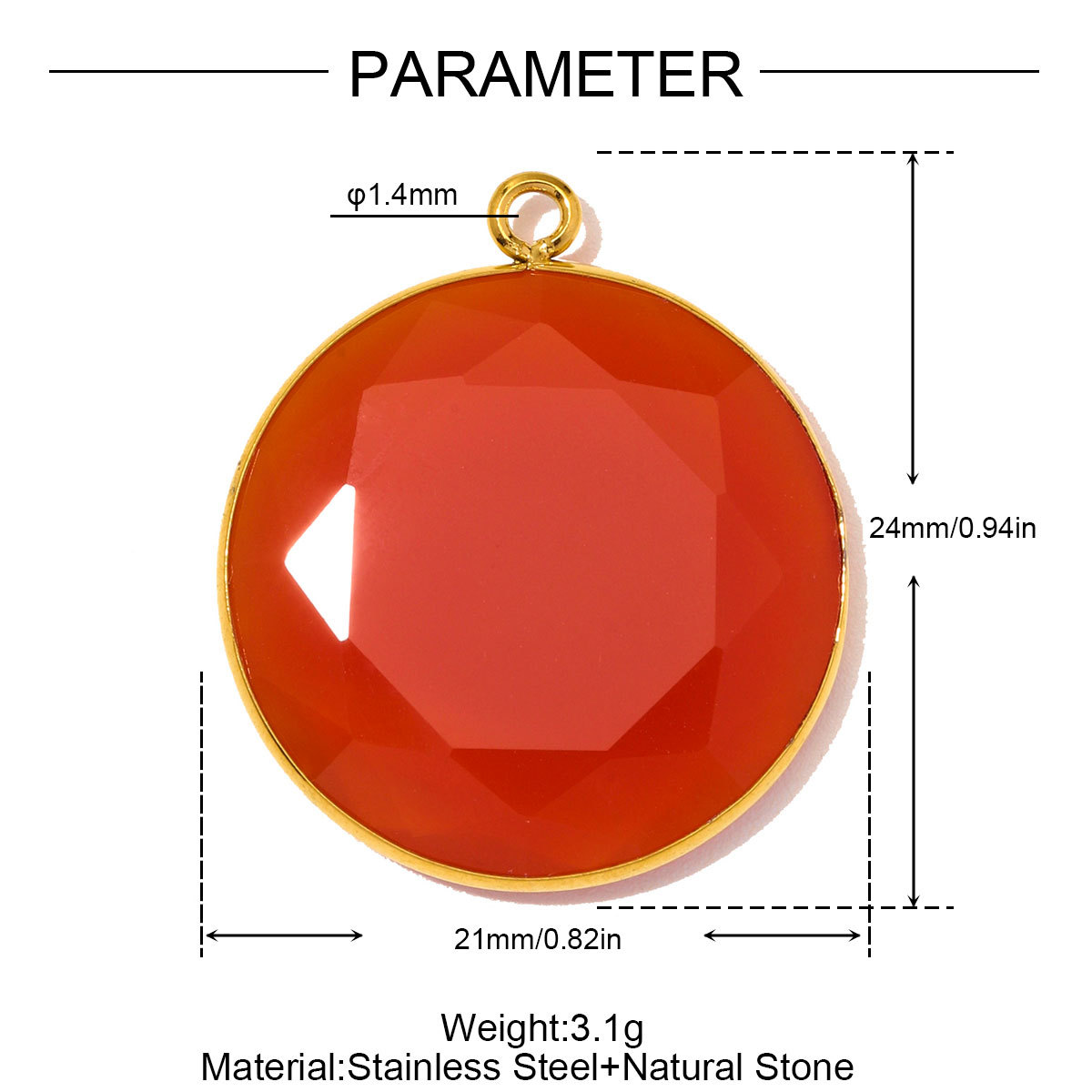 6pcs/Lot Stainless Steel Round Red Agate DIY Earring Charms Amethyst Natural Stone Necklace Pendants Woman Waterdrop Jewelry