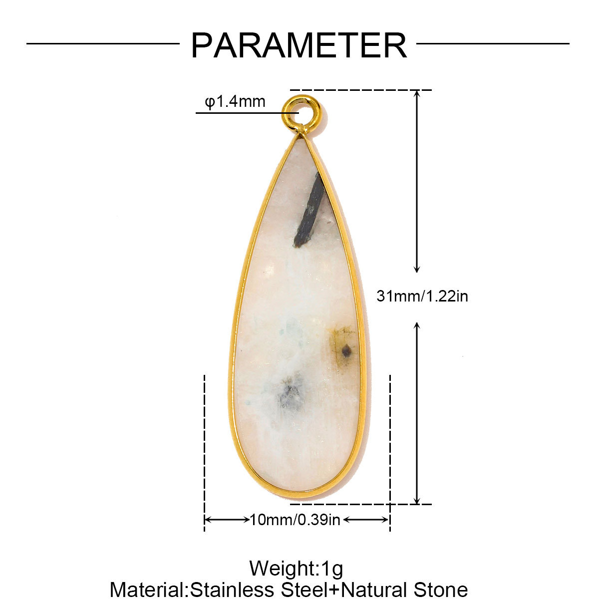 6pcs/Lot Stainless Steel Round Red Agate DIY Earring Charms Amethyst Natural Stone Necklace Pendants Woman Waterdrop Jewelry