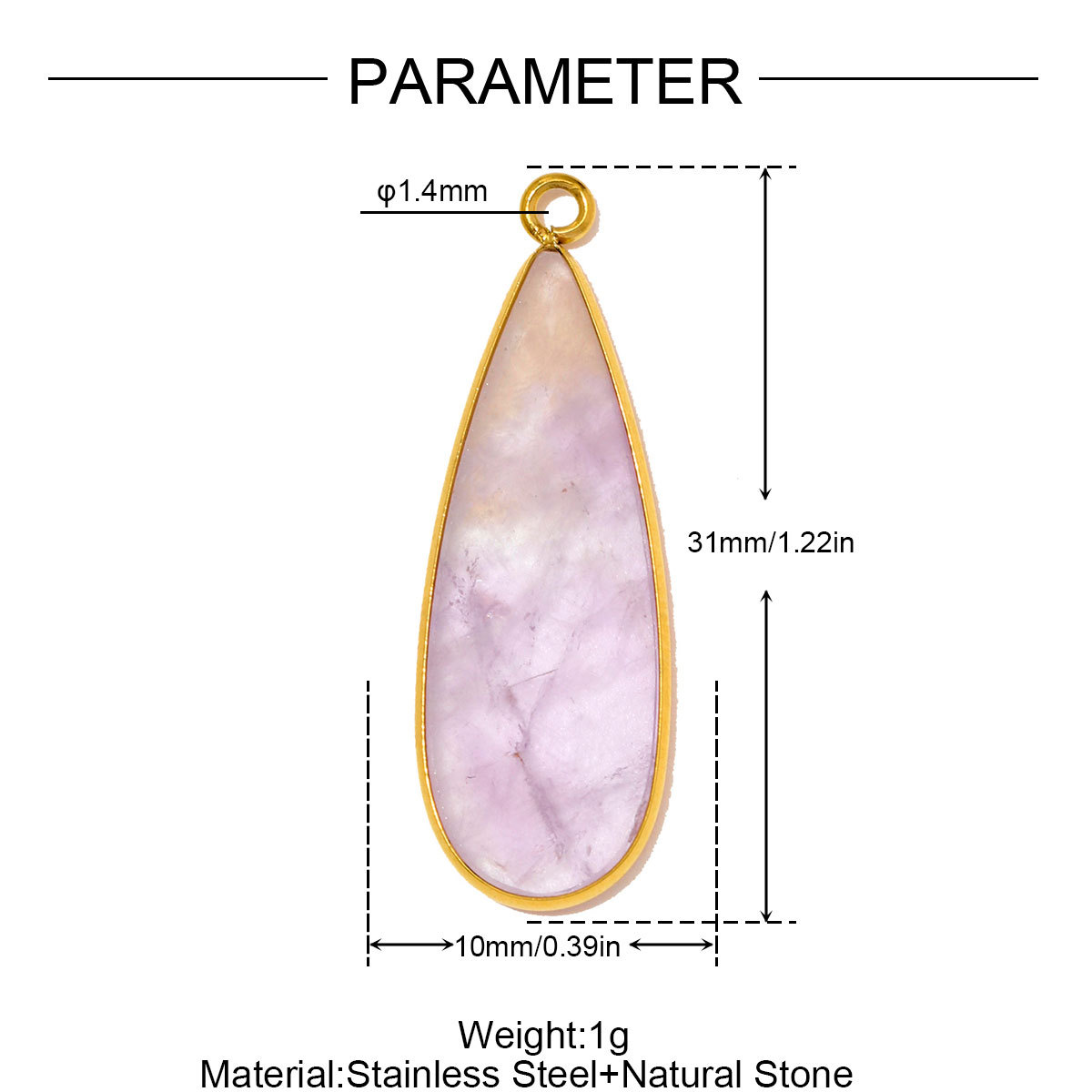 6pcs/Lot Stainless Steel Round Red Agate DIY Earring Charms Amethyst Natural Stone Necklace Pendants Woman Waterdrop Jewelry
